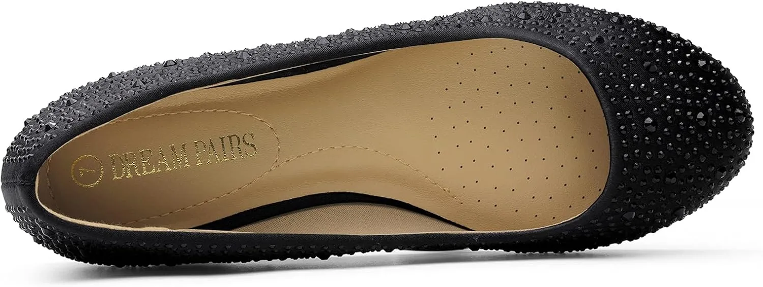 DREAM PAIRS Women's Sole-Shine Rhinestone Ballet Flats Shoes