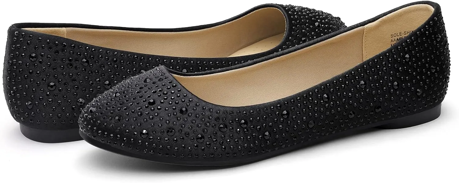 DREAM PAIRS Women's Sole-Shine Rhinestone Ballet Flats Shoes