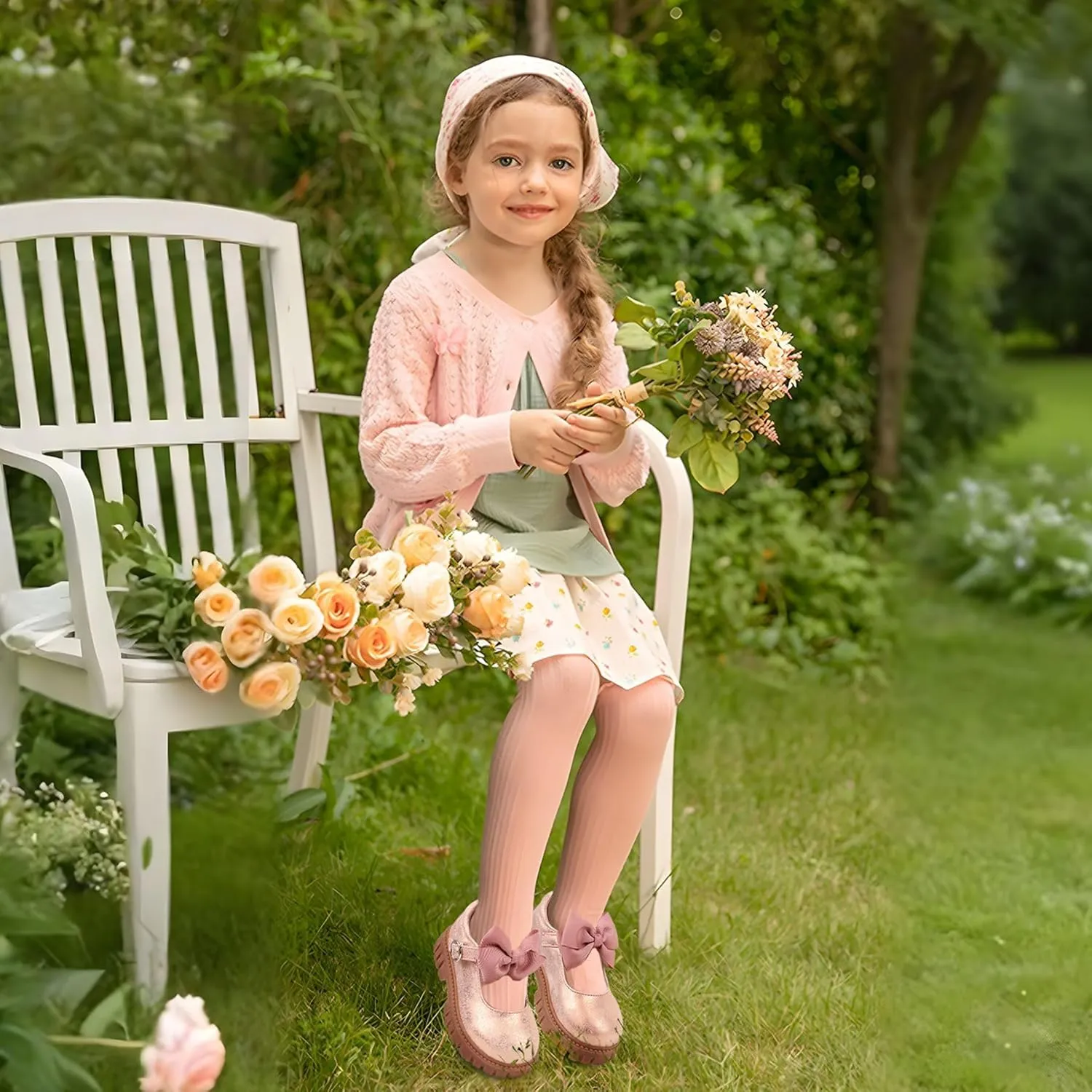 Dress Shoes for Girls Bow Flower Girl Mary Jane Flats Little Girl Dress Shoes for Wedding, Party, Birthday