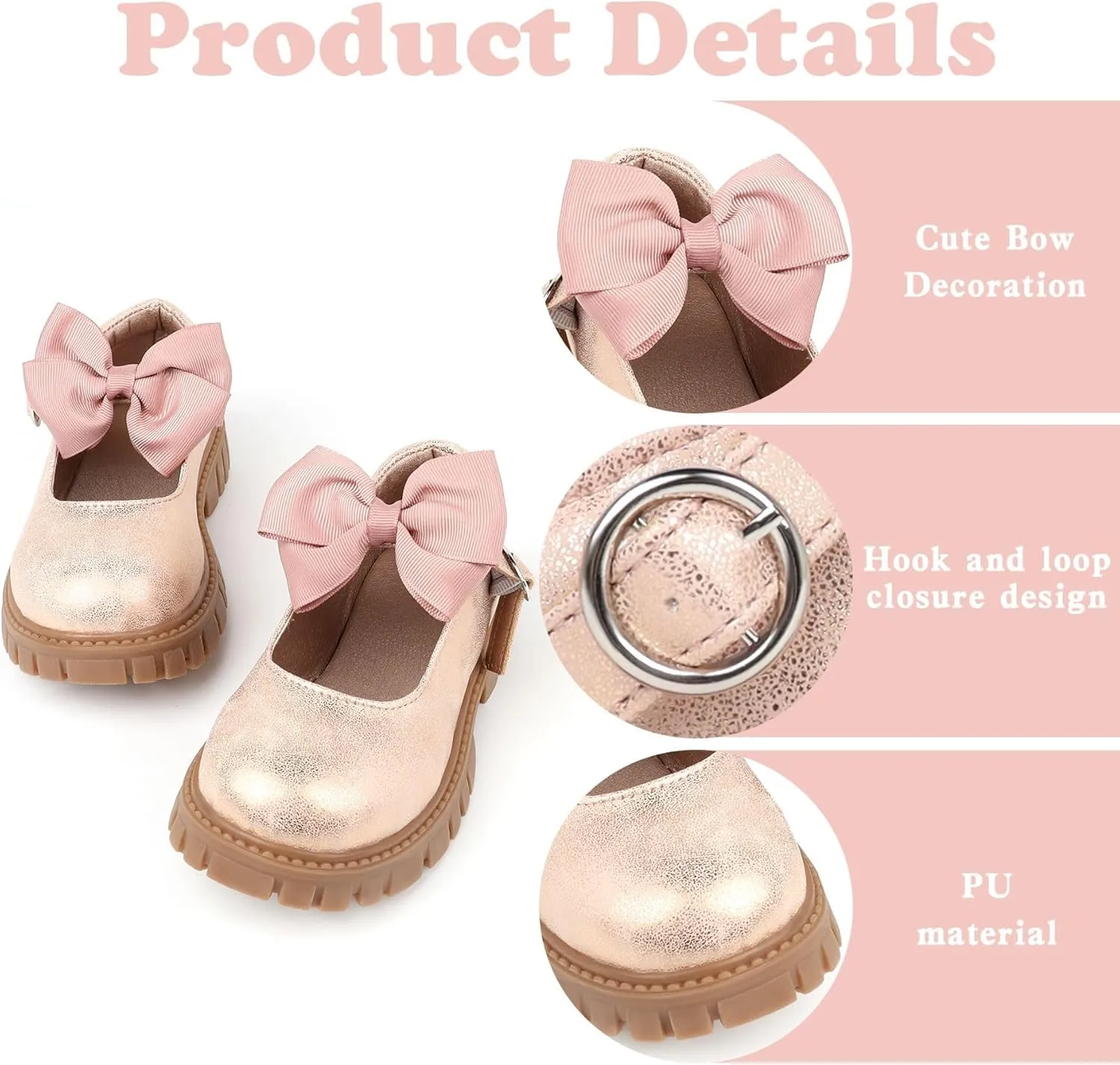 Dress Shoes for Girls Bow Flower Girl Mary Jane Flats Little Girl Dress Shoes for Wedding, Party, Birthday