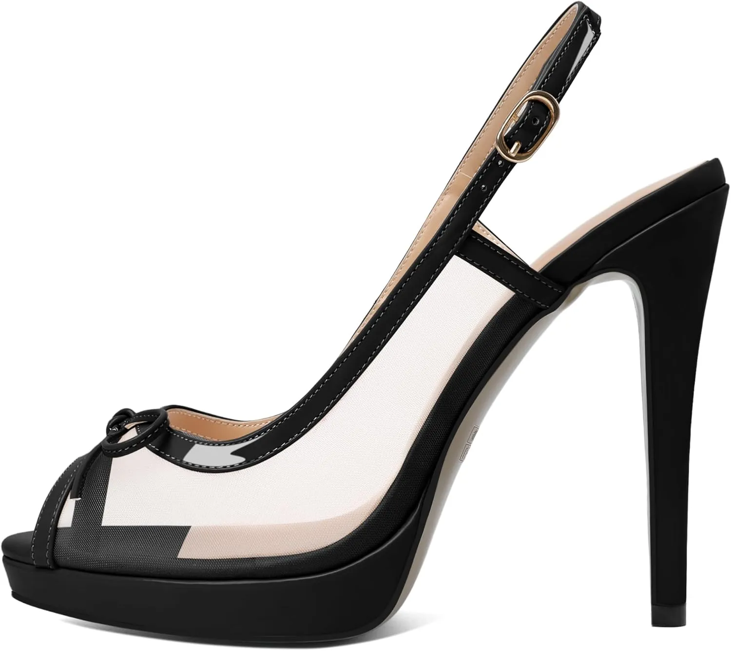Eldof Women’s High Heel Platform Sandals, Peep Toe Slingback Sandals, Stiletto Heels with Bows Mesh Dating Party Wedding Dress Shoes 5 Inches