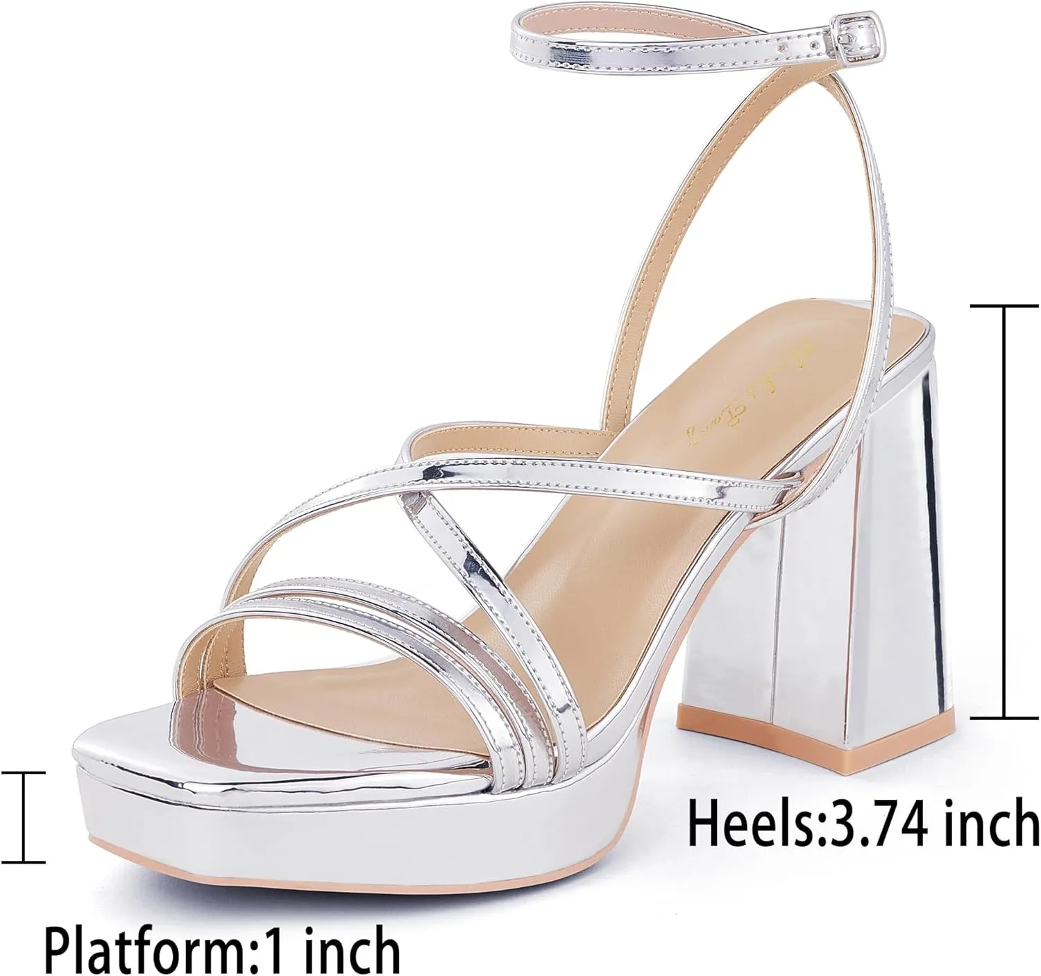 Elisabet Tang Chunky Platform Heels Sandals for Women Sexy Square Toe Heels High Strappy Sandals for Sexy Party Wedding and Evening