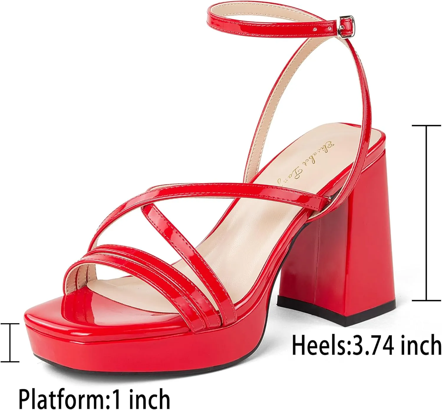 Elisabet Tang Chunky Platform Heels Sandals for Women Sexy Square Toe Heels High Strappy Sandals for Sexy Party Wedding and Evening