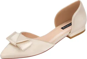 ERIJUNOR Comfortable Low Heel Wedding Shoes with Bow Knot D’orsay Pointy Toe Flats