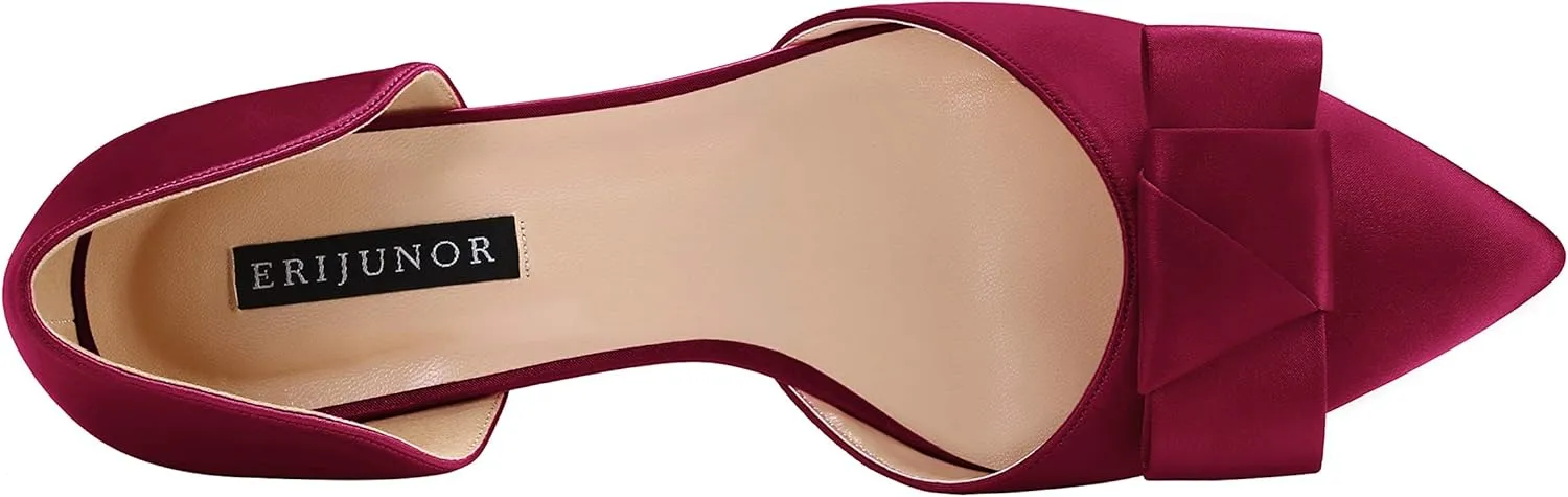 ERIJUNOR Comfortable Low Heel Wedding Shoes with Bow Knot D’orsay Pointy Toe Flats