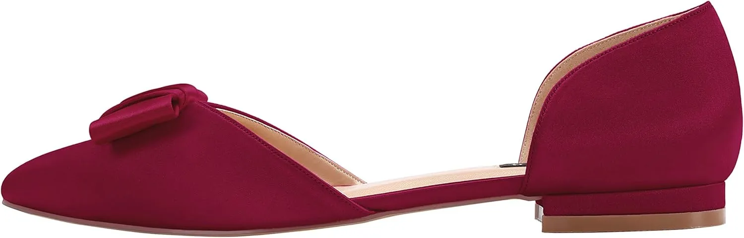 ERIJUNOR Comfortable Low Heel Wedding Shoes with Bow Knot D’orsay Pointy Toe Flats