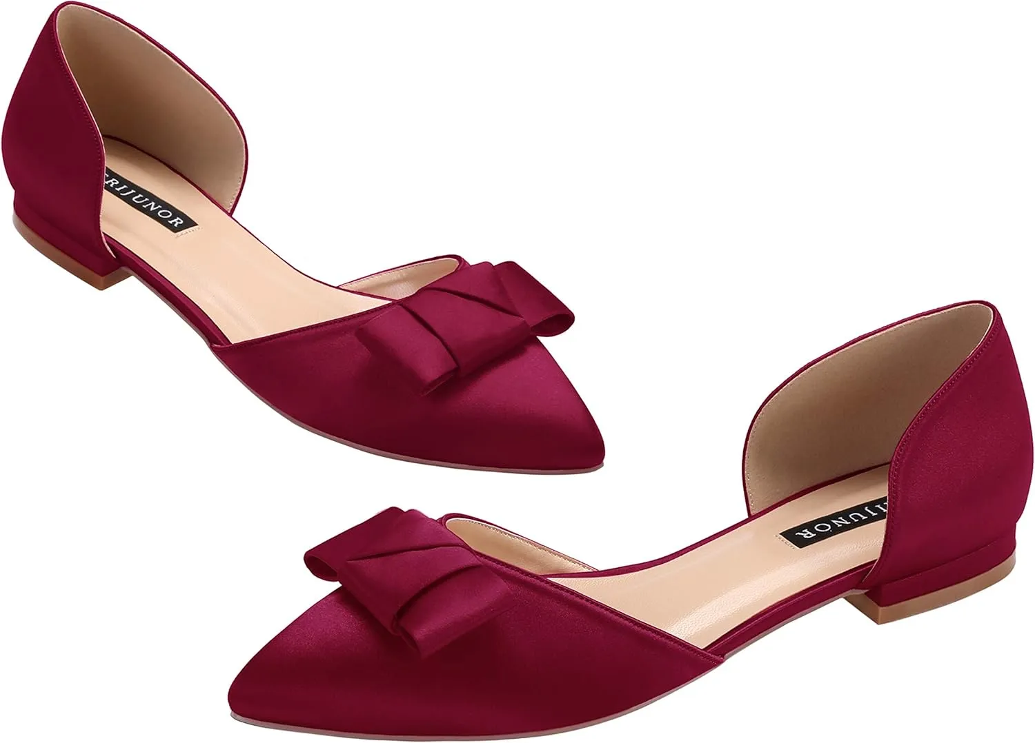 ERIJUNOR Comfortable Low Heel Wedding Shoes with Bow Knot D’orsay Pointy Toe Flats