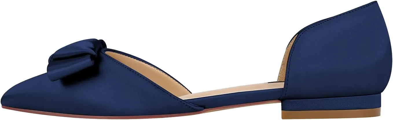 ERIJUNOR Comfortable Low Heel Wedding Shoes with Bow Knot D’orsay Pointy Toe Flats