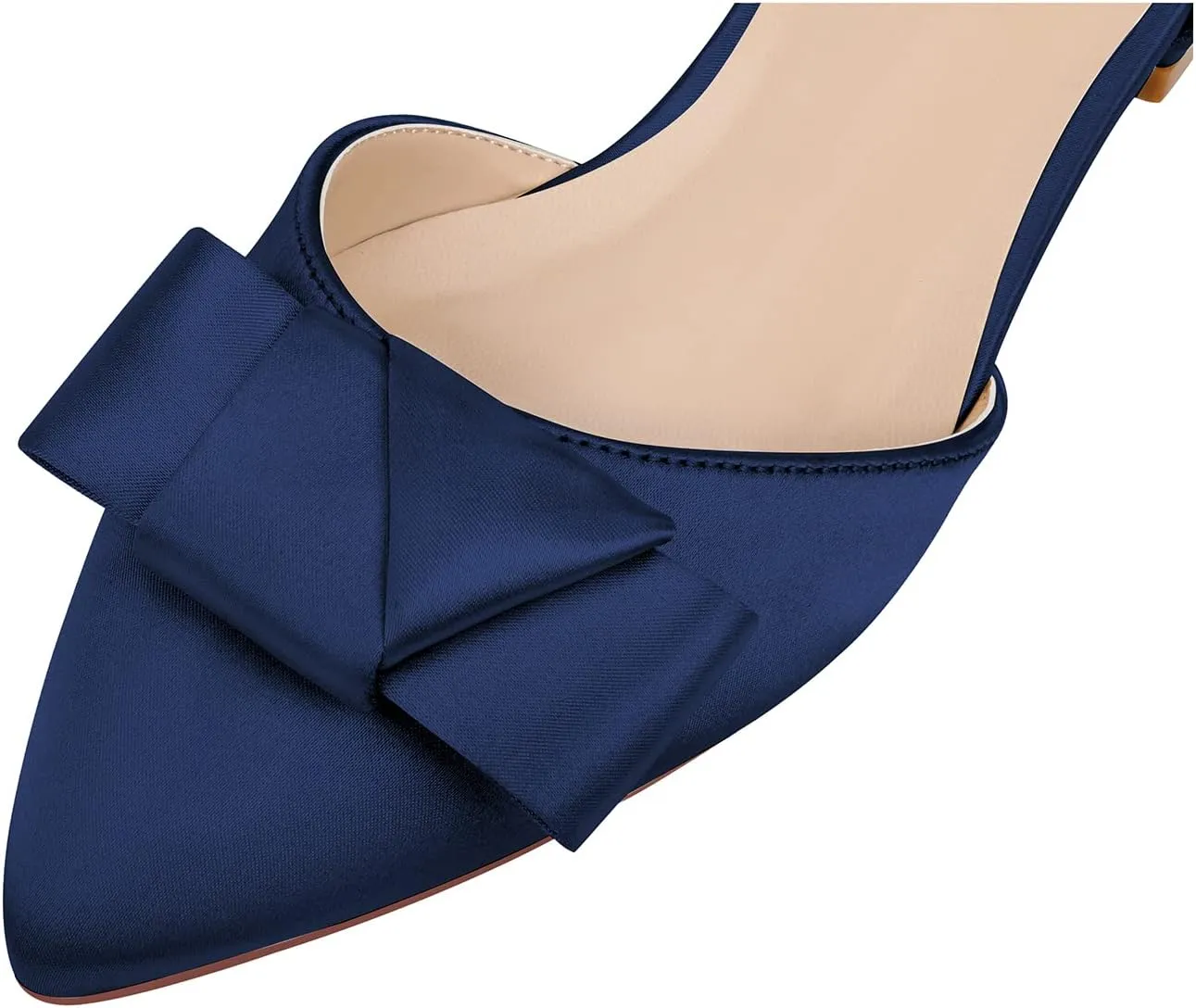 ERIJUNOR Comfortable Low Heel Wedding Shoes with Bow Knot D’orsay Pointy Toe Flats