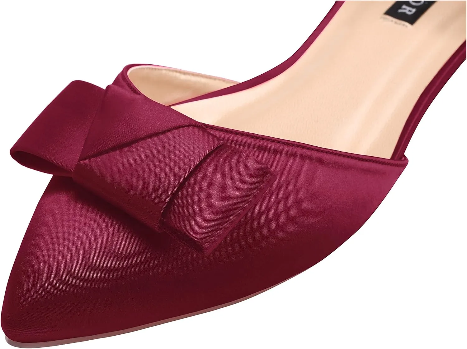 ERIJUNOR Comfortable Low Heel Wedding Shoes with Bow Knot D’orsay Pointy Toe Flats