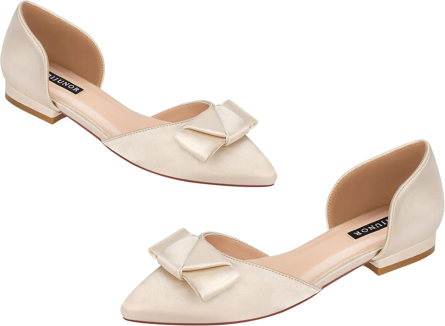 ERIJUNOR Comfortable Low Heel Wedding Shoes with Bow Knot D’orsay Pointy Toe Flats