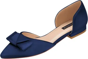 ERIJUNOR Comfortable Low Heel Wedding Shoes with Bow Knot D’orsay Pointy Toe Flats