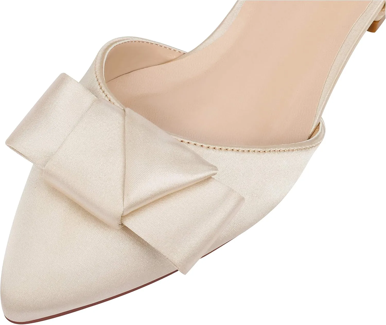 ERIJUNOR Comfortable Low Heel Wedding Shoes with Bow Knot D’orsay Pointy Toe Flats