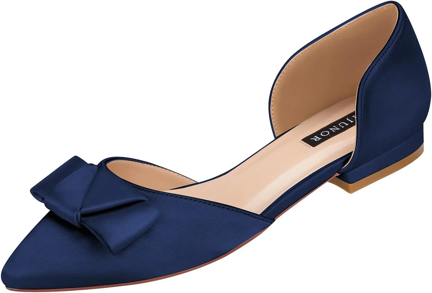 ERIJUNOR Comfortable Low Heel Wedding Shoes with Bow Knot D’orsay Pointy Toe Flats