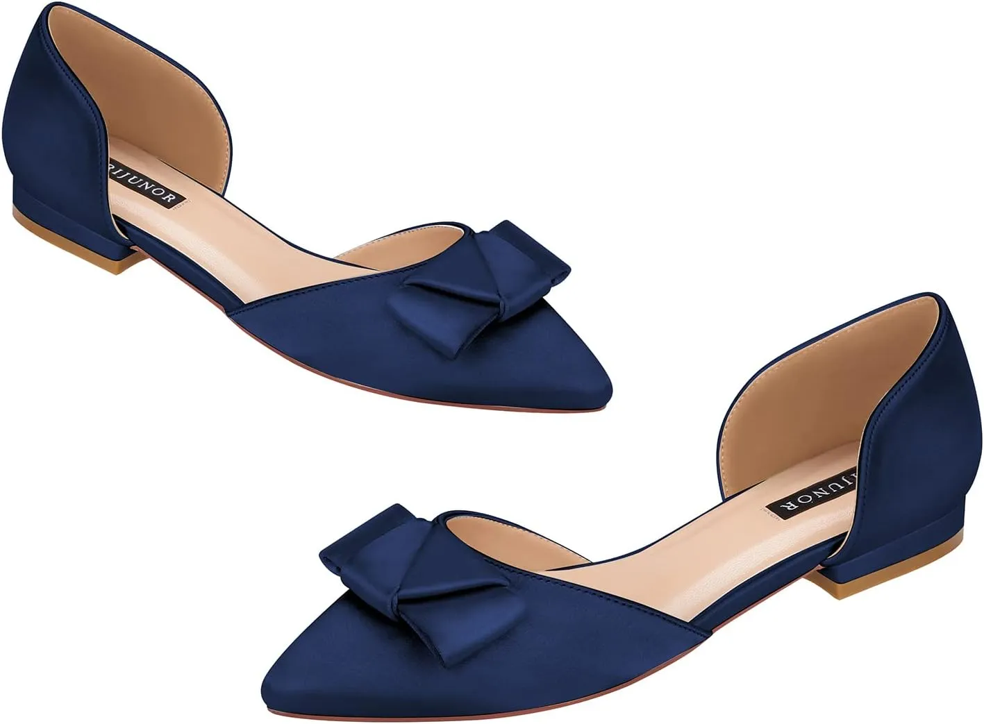 ERIJUNOR Comfortable Low Heel Wedding Shoes with Bow Knot D’orsay Pointy Toe Flats
