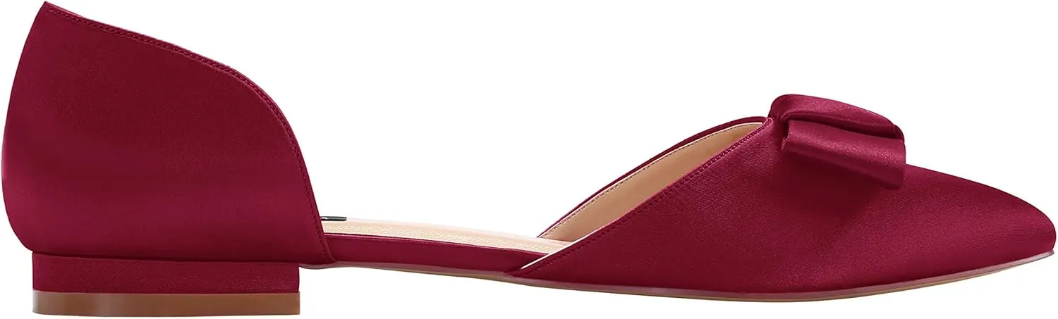 ERIJUNOR Comfortable Low Heel Wedding Shoes with Bow Knot D’orsay Pointy Toe Flats