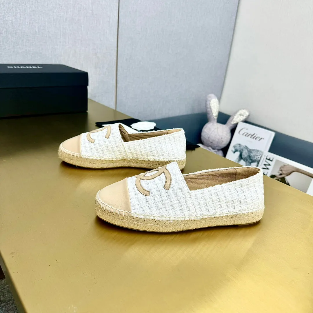 espadrilles white tweed light beige calfskin