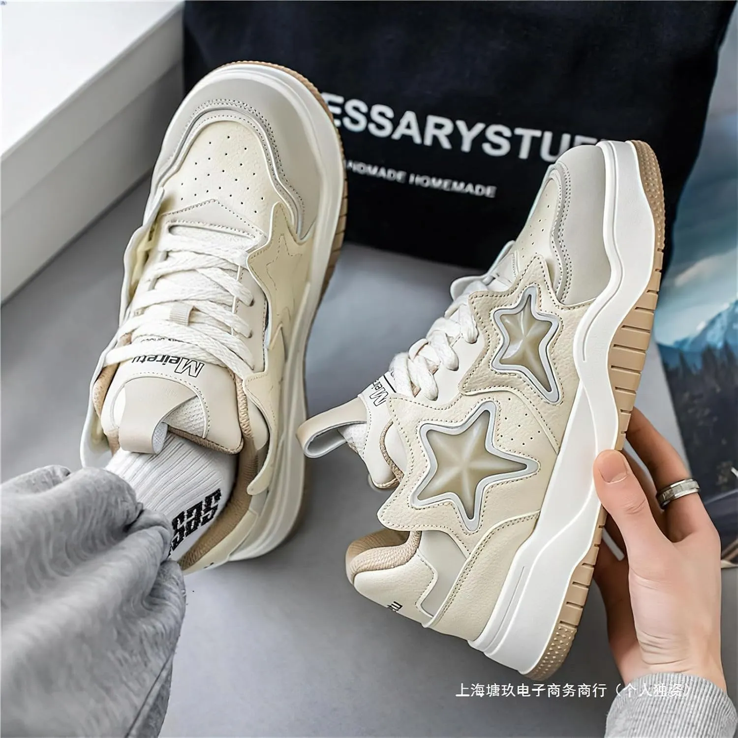 Exusiai Chunky Sneakers for Men Fashion Design Star Y2K Shoes Comfortable Skateboard Walking Platform Dad Shoes White/Black/Green