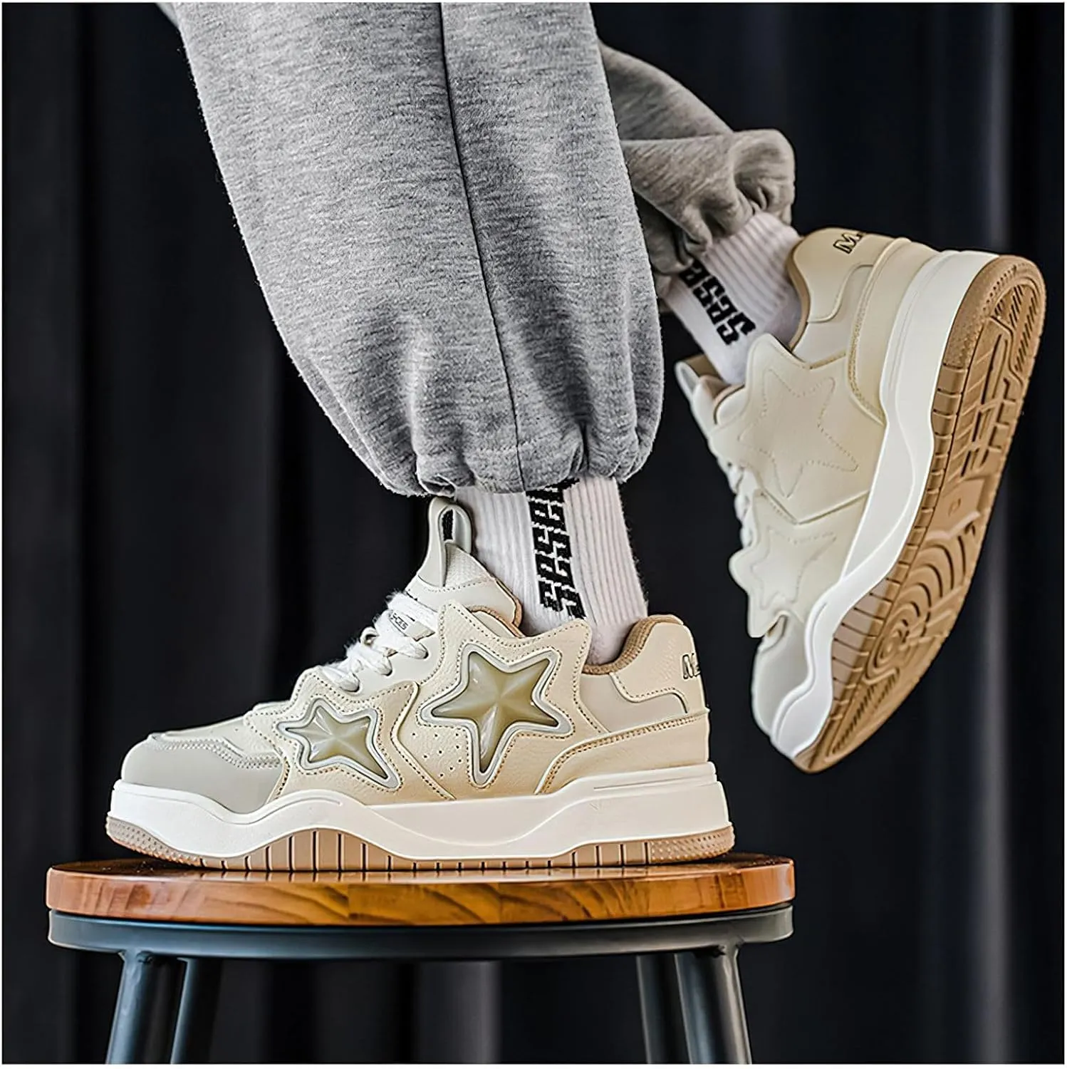 Exusiai Chunky Sneakers for Men Fashion Design Star Y2K Shoes Comfortable Skateboard Walking Platform Dad Shoes White/Black/Green