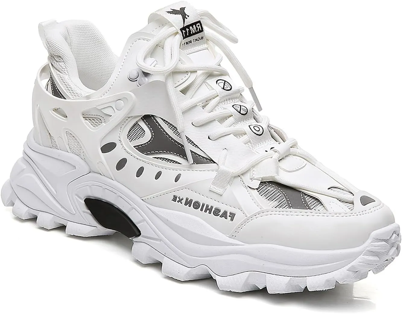 Exusiai Men's Chunky Sole Sneakers Stylish Lace-Up Dad Shoes Platform Athletic Breathable Walking Running Shoes for Comfort & Durability