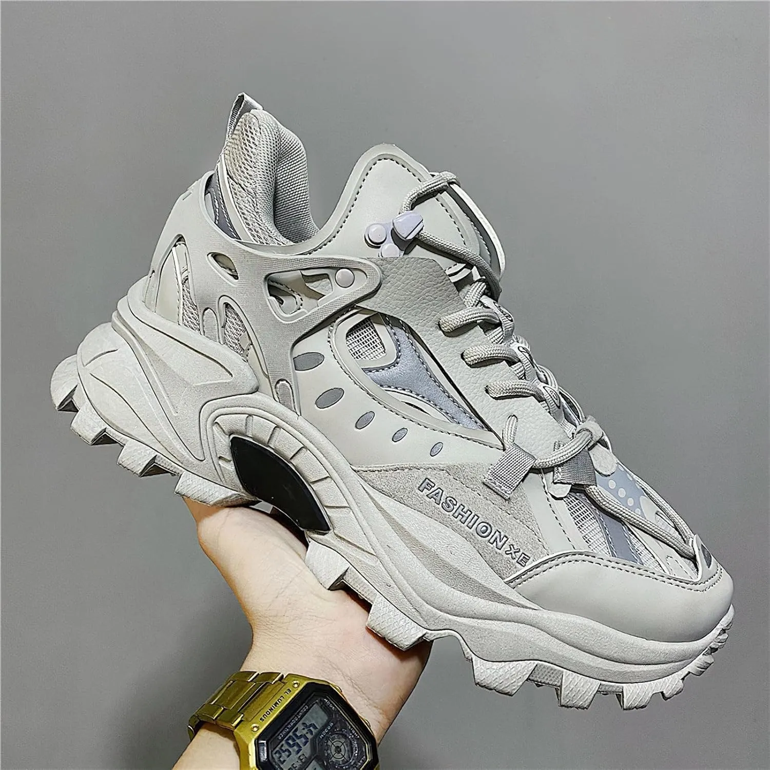 Exusiai Men's Chunky Sole Sneakers Stylish Lace-Up Dad Shoes Platform Athletic Breathable Walking Running Shoes for Comfort & Durability