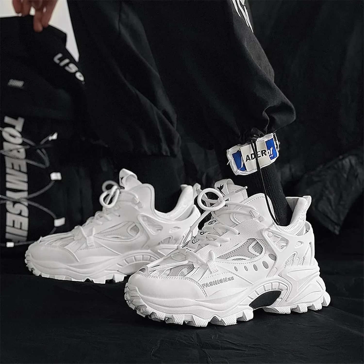 Exusiai Men's Chunky Sole Sneakers Stylish Lace-Up Dad Shoes Platform Athletic Breathable Walking Running Shoes for Comfort & Durability