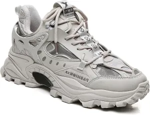Exusiai Men's Chunky Sole Sneakers Stylish Lace-Up Dad Shoes Platform Athletic Breathable Walking Running Shoes for Comfort & Durability