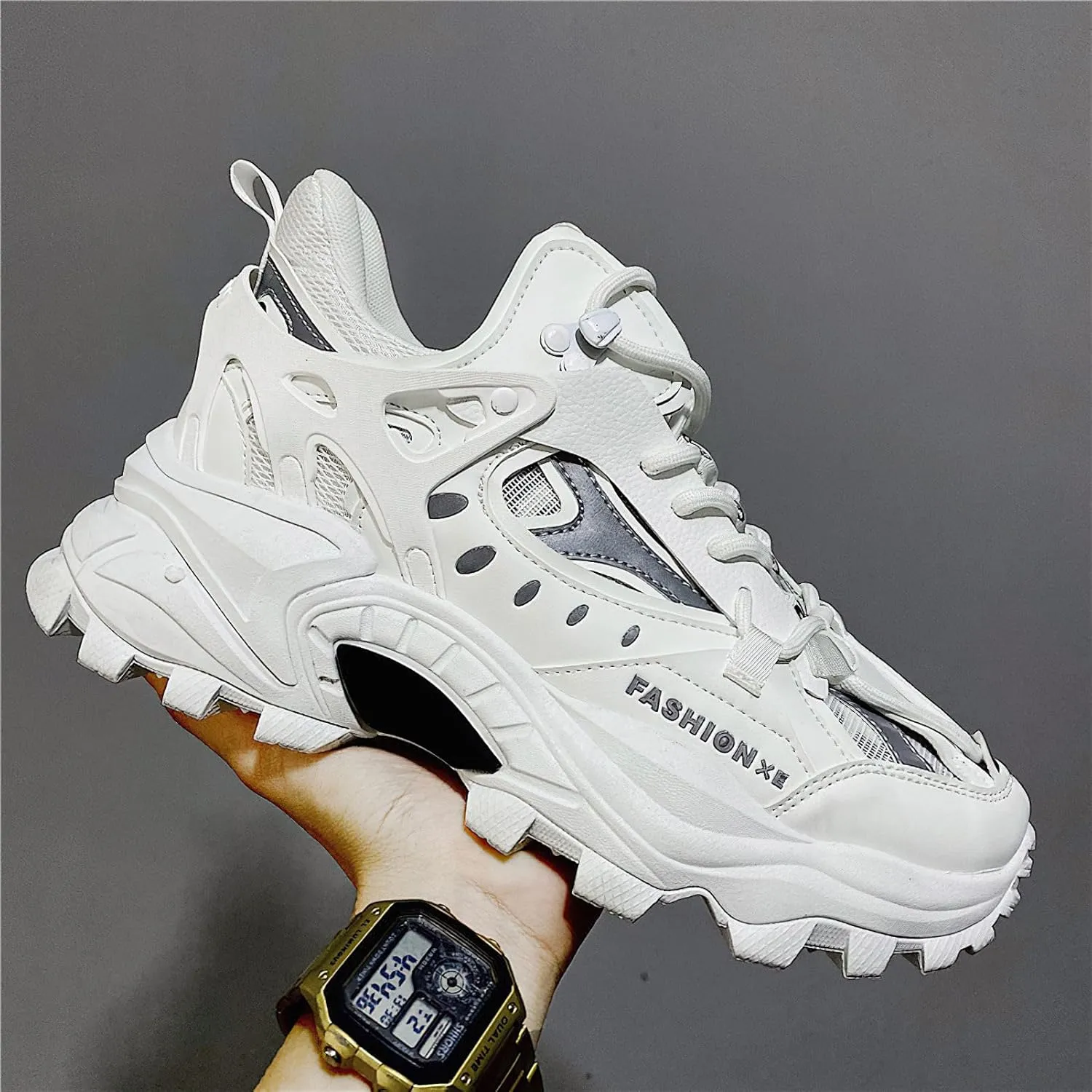 Exusiai Men's Chunky Sole Sneakers Stylish Lace-Up Dad Shoes Platform Athletic Breathable Walking Running Shoes for Comfort & Durability