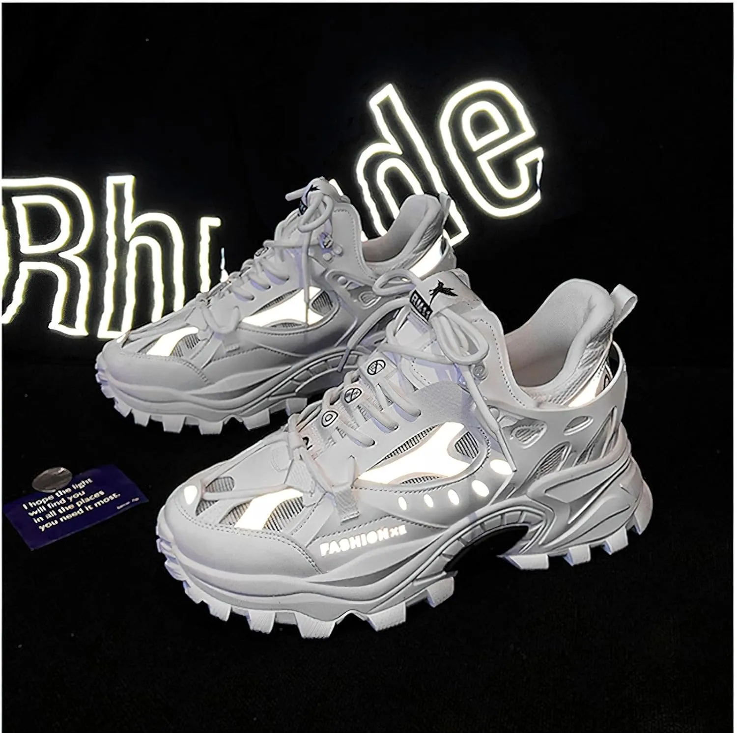 Exusiai Men's Chunky Sole Sneakers Stylish Lace-Up Dad Shoes Platform Athletic Breathable Walking Running Shoes for Comfort & Durability
