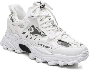 Exusiai Men's Chunky Sole Sneakers Stylish Lace-Up Dad Shoes Platform Athletic Breathable Walking Running Shoes for Comfort & Durability