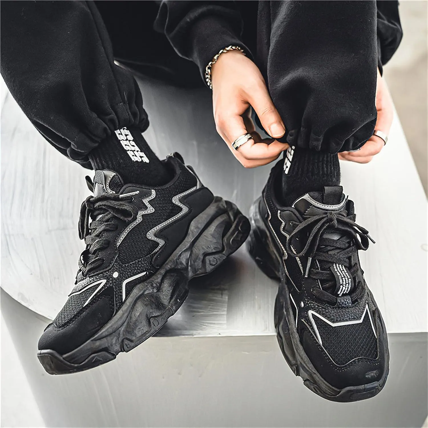 Exusiai Men's Platform Dad Shoes Fashion Chunky Sneakers Casual Tennis Shoes Non-Slip Breathable Walking Running