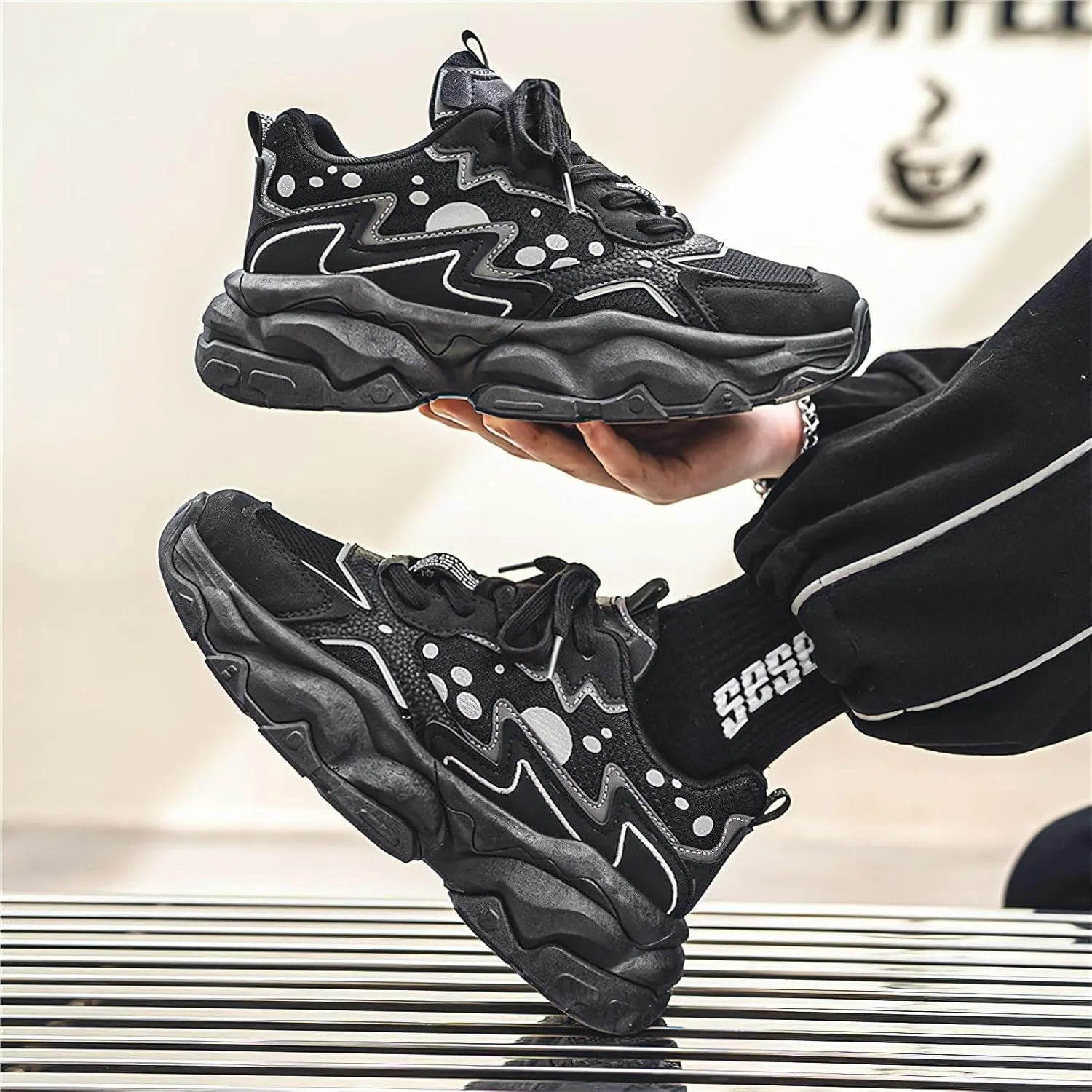 Exusiai Men's Platform Dad Shoes Fashion Chunky Sneakers Casual Tennis Shoes Non-Slip Breathable Walking Running