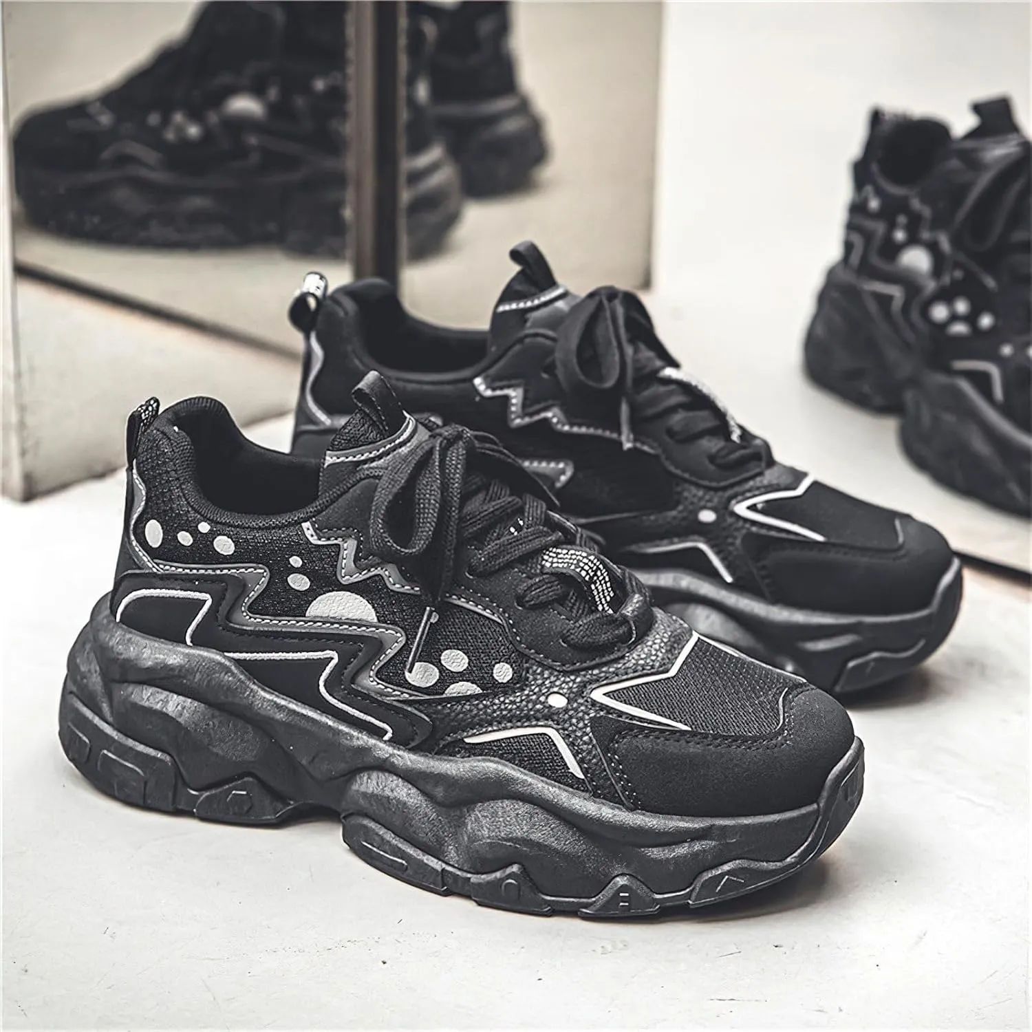 Exusiai Men's Platform Dad Shoes Fashion Chunky Sneakers Casual Tennis Shoes Non-Slip Breathable Walking Running