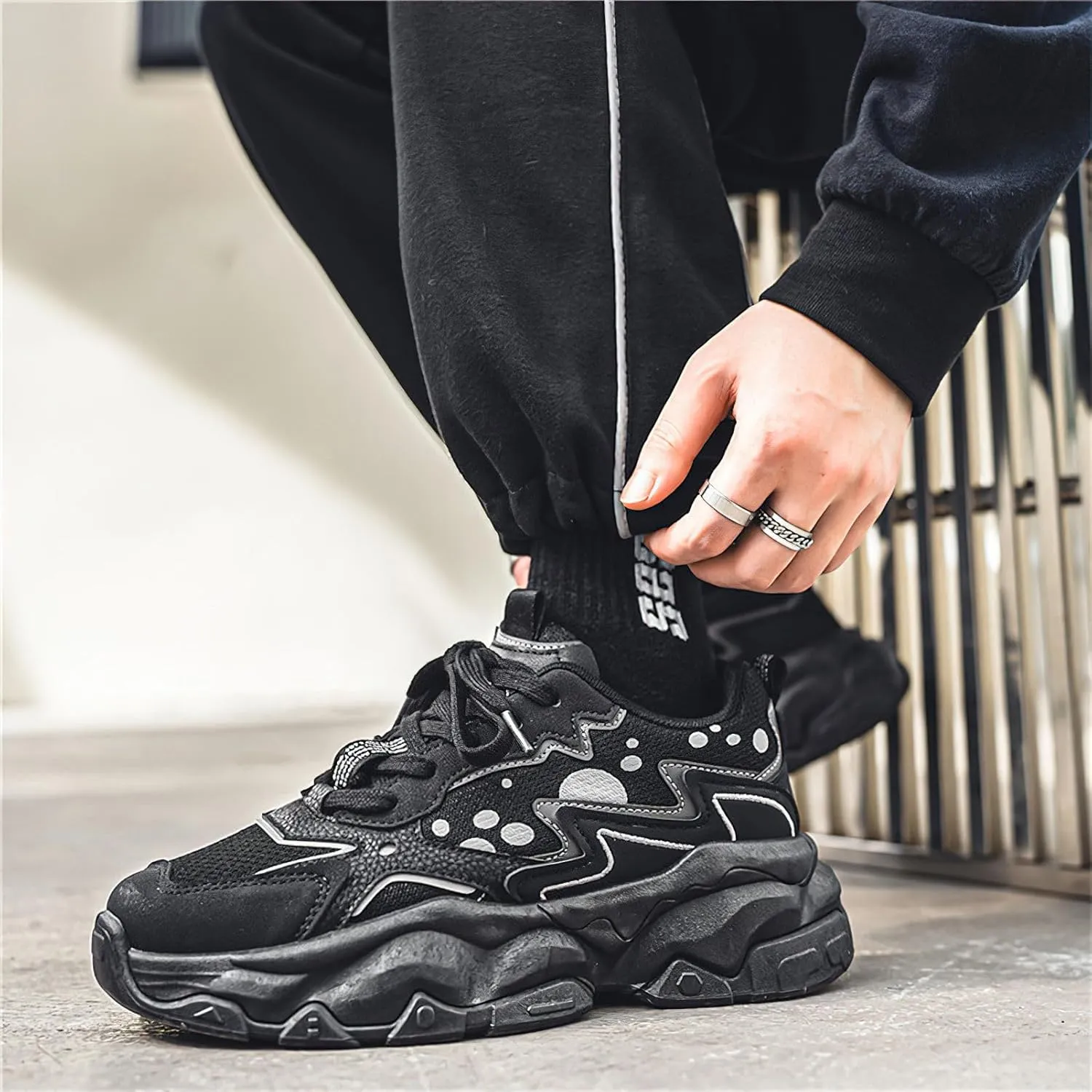 Exusiai Men's Platform Dad Shoes Fashion Chunky Sneakers Casual Tennis Shoes Non-Slip Breathable Walking Running