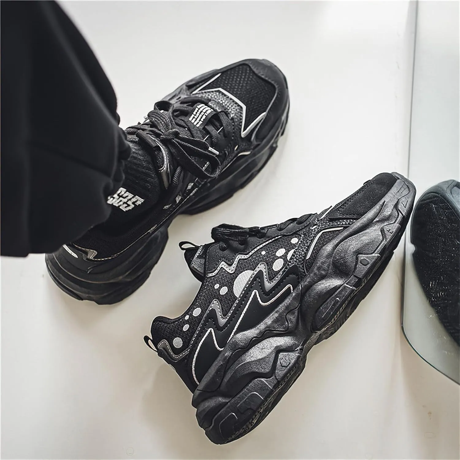 Exusiai Men's Platform Dad Shoes Fashion Chunky Sneakers Casual Tennis Shoes Non-Slip Breathable Walking Running