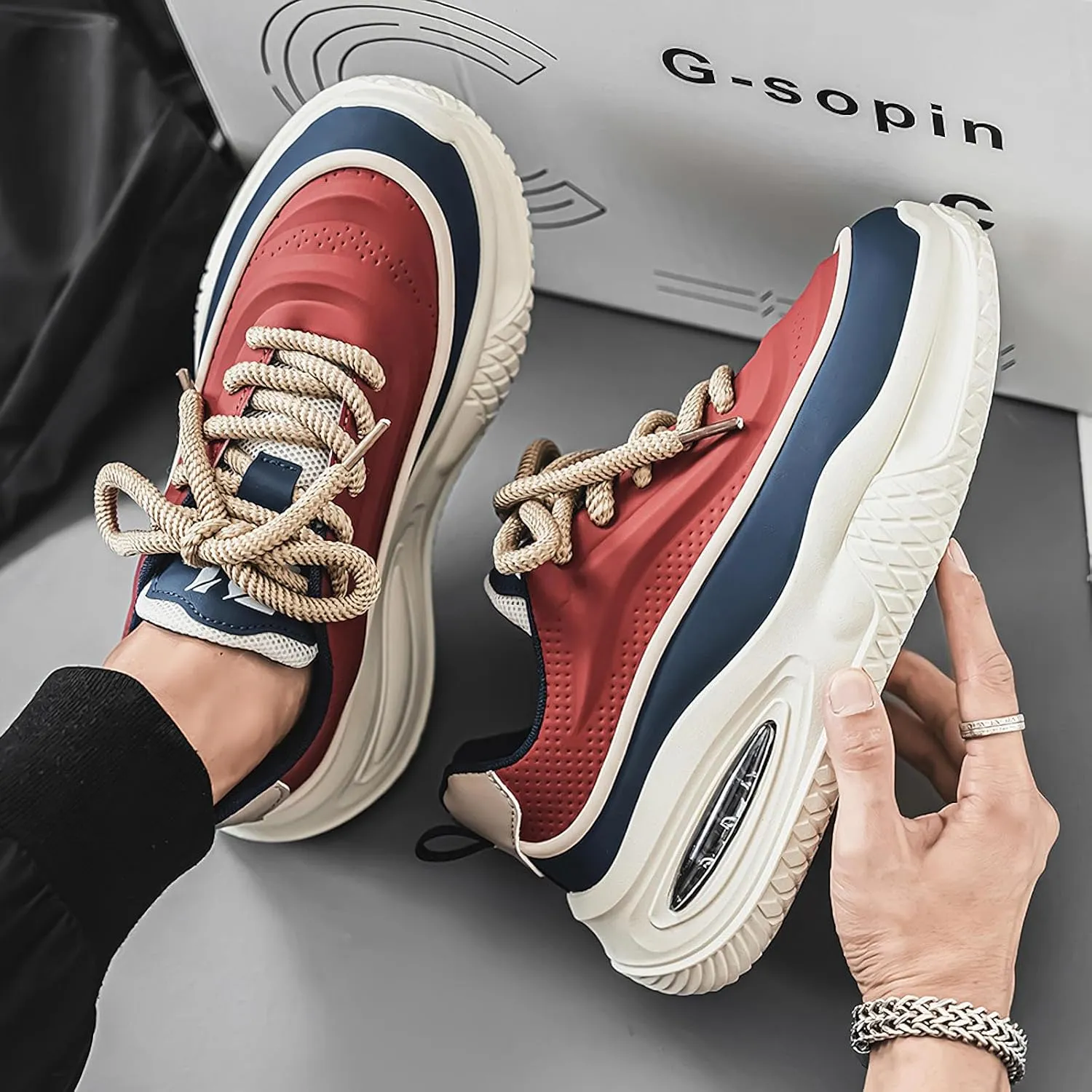 Exusiai Men's Walking Chunky Shoes Fashion Breathable Non Slip Chunky Sneakers Outdoor Workout School Tennis Travel