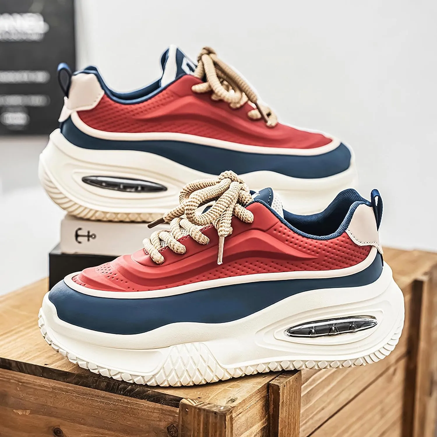Exusiai Men's Walking Chunky Shoes Fashion Breathable Non Slip Chunky Sneakers Outdoor Workout School Tennis Travel