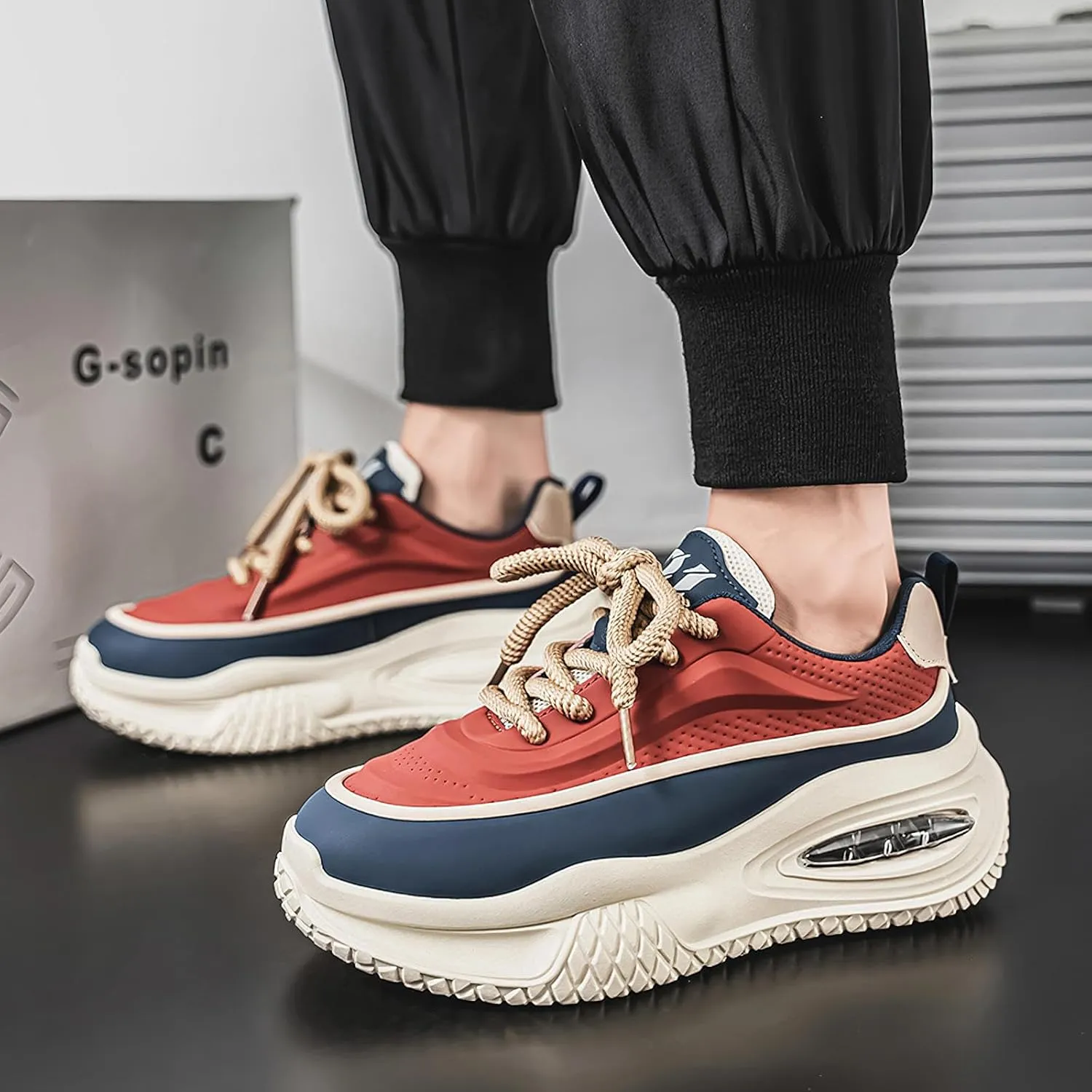 Exusiai Men's Walking Chunky Shoes Fashion Breathable Non Slip Chunky Sneakers Outdoor Workout School Tennis Travel