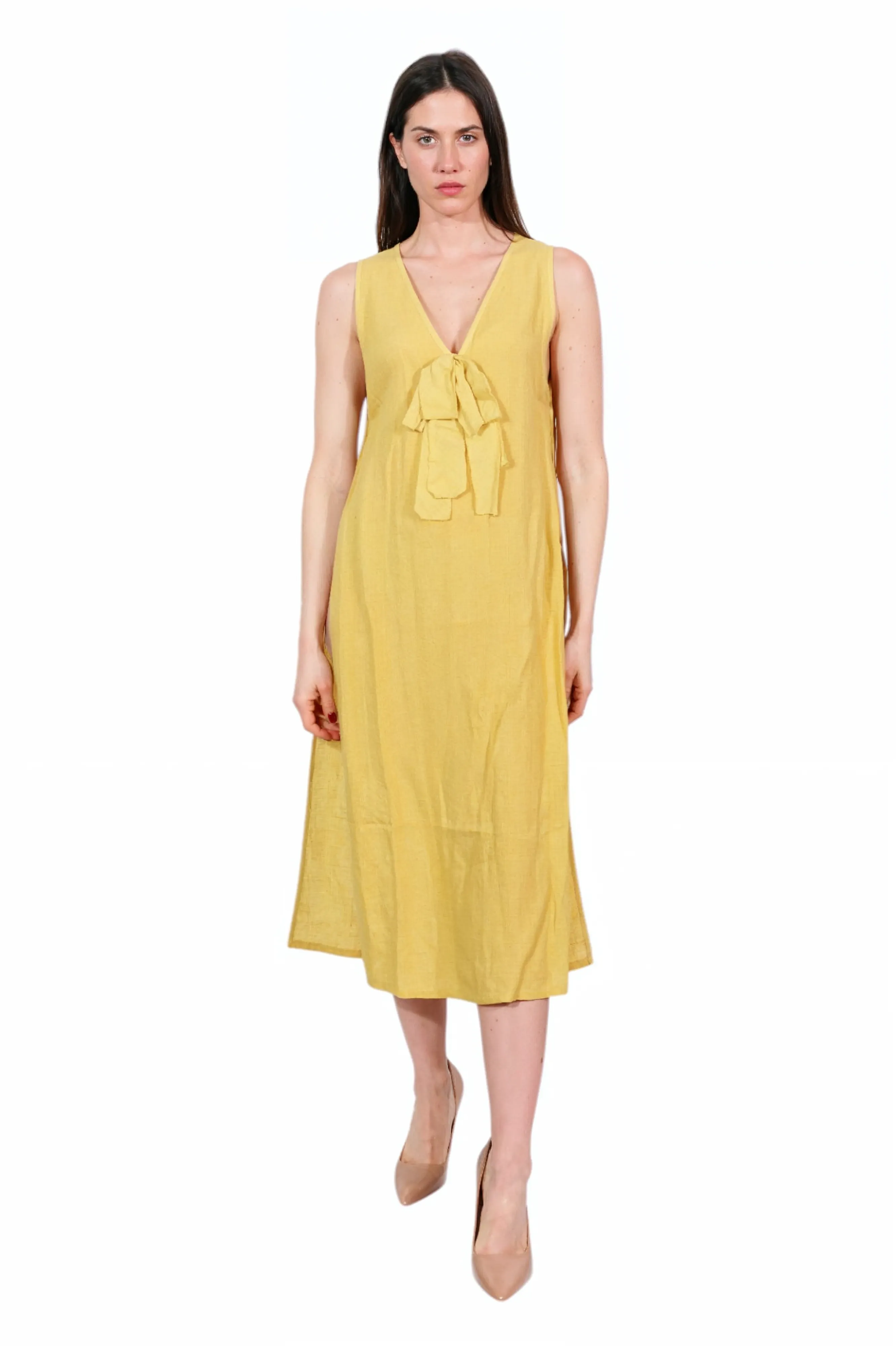 Fabiana Filippi Mustard Linen Midi Dress