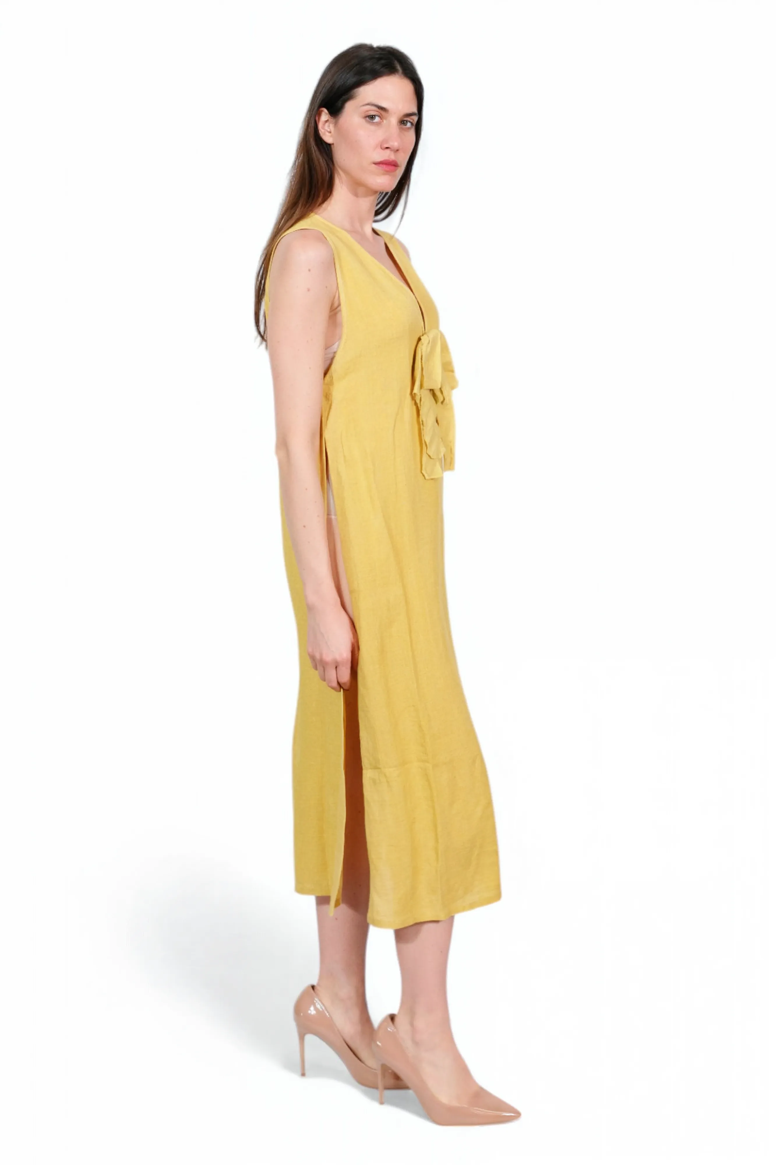 Fabiana Filippi Mustard Linen Midi Dress