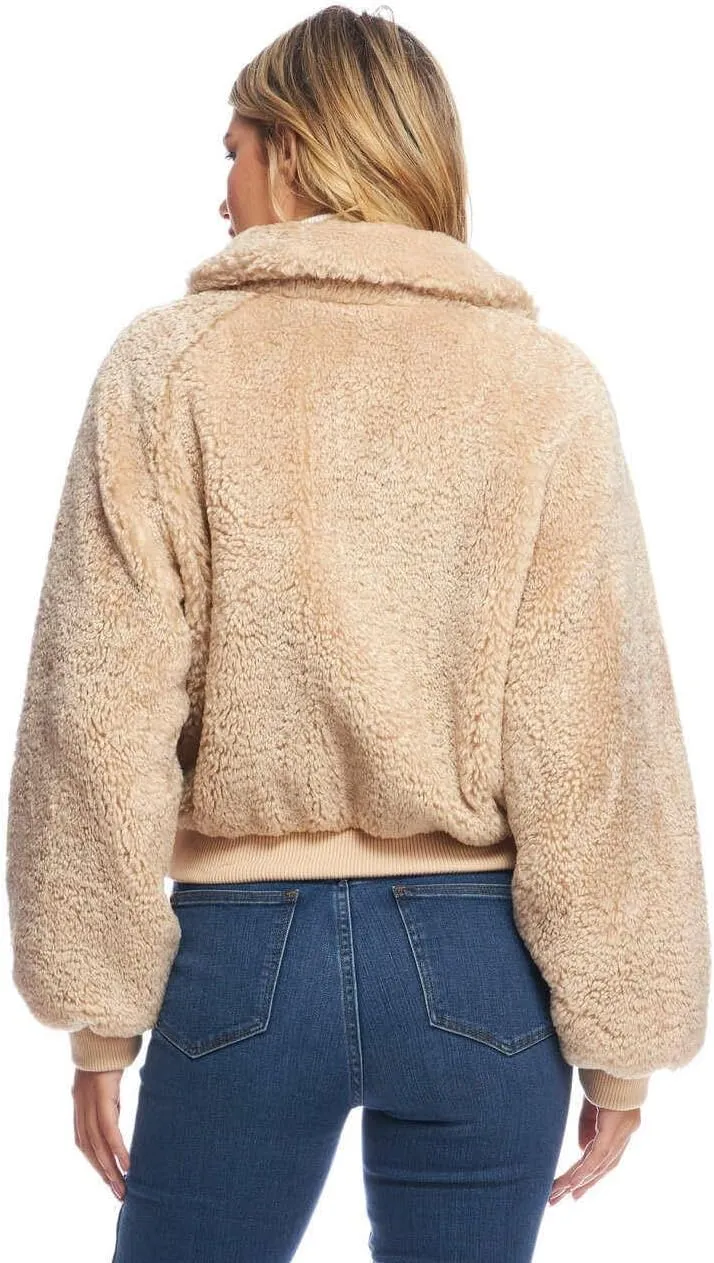Fabulous-Furs Donna Salyers Cream Faux Sherpa Sloane Bomber Jacket