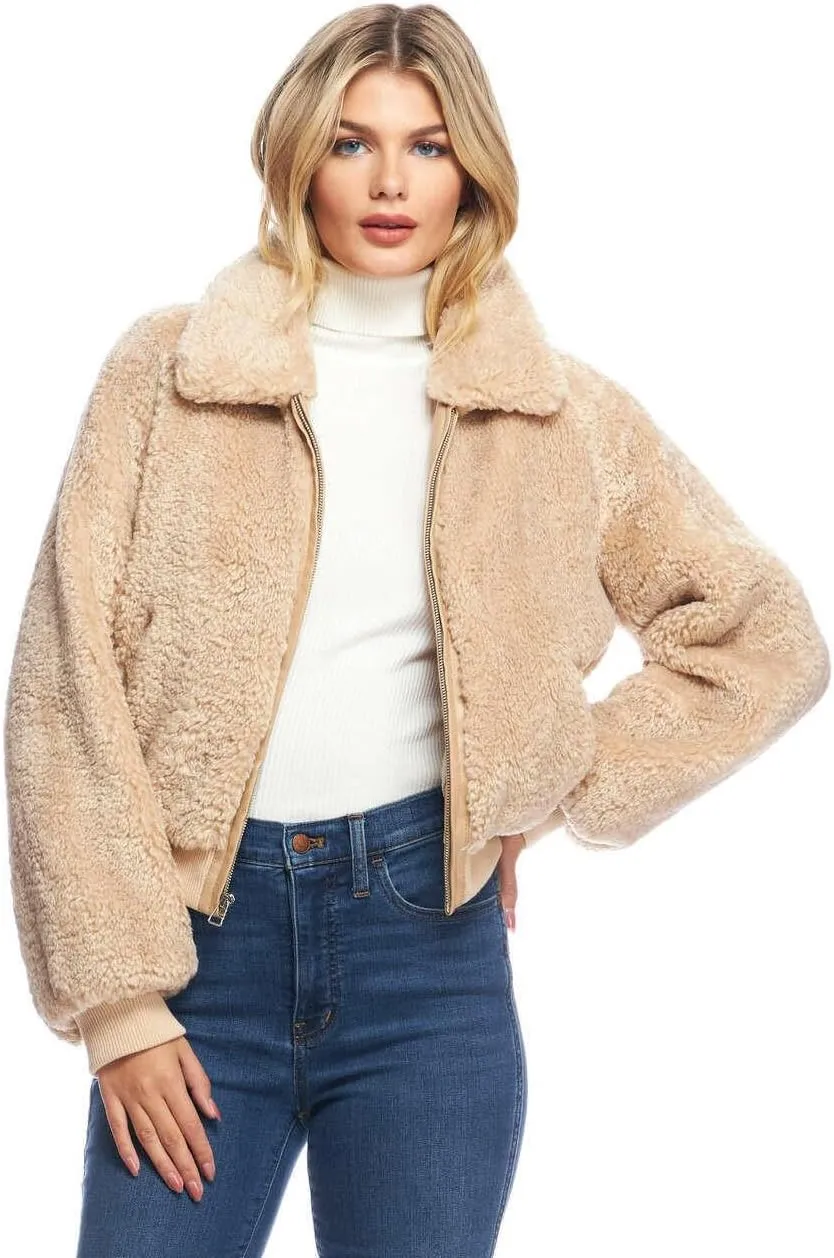 Fabulous-Furs Donna Salyers Cream Faux Sherpa Sloane Bomber Jacket