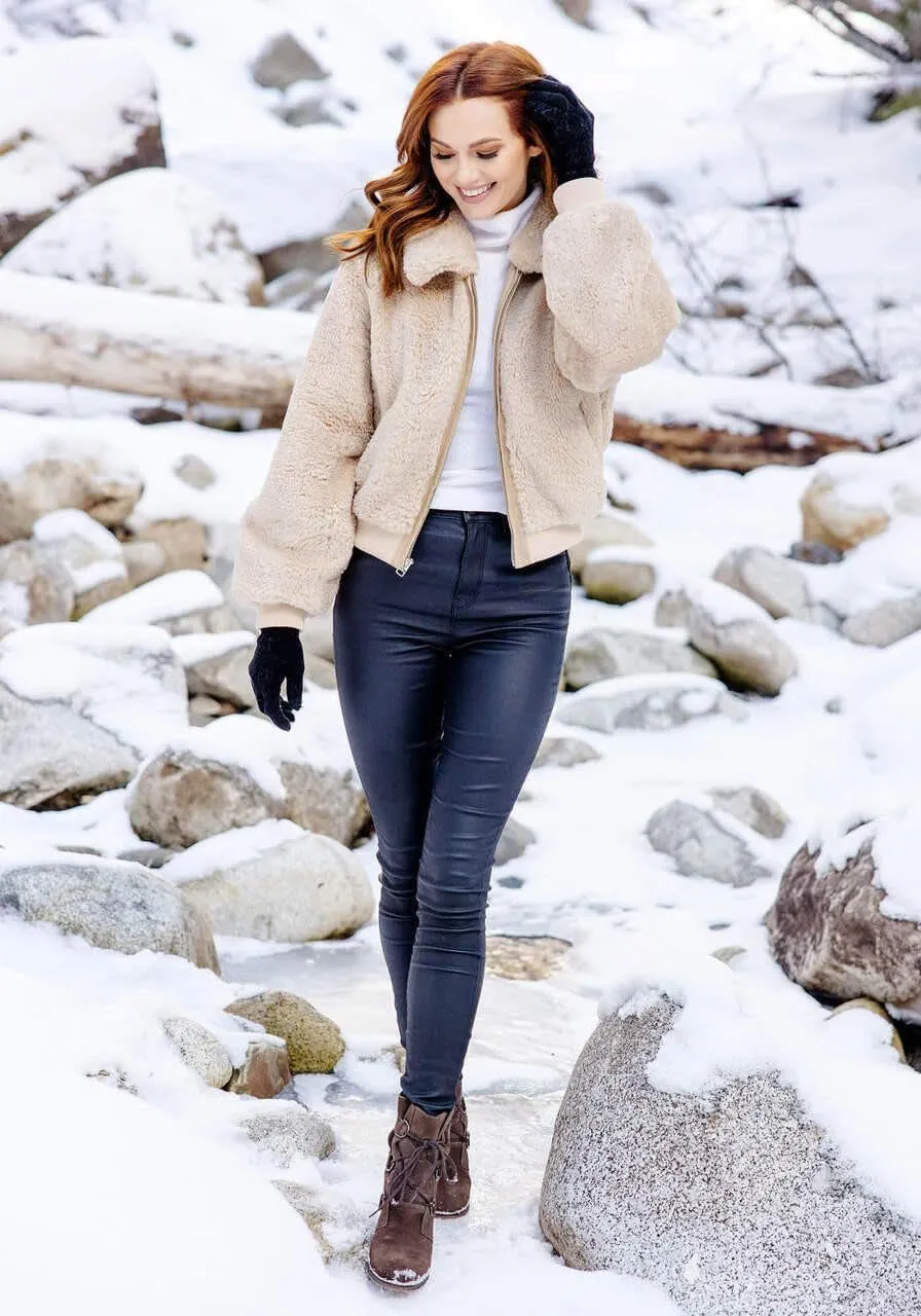 Fabulous-Furs Donna Salyers Cream Faux Sherpa Sloane Bomber Jacket