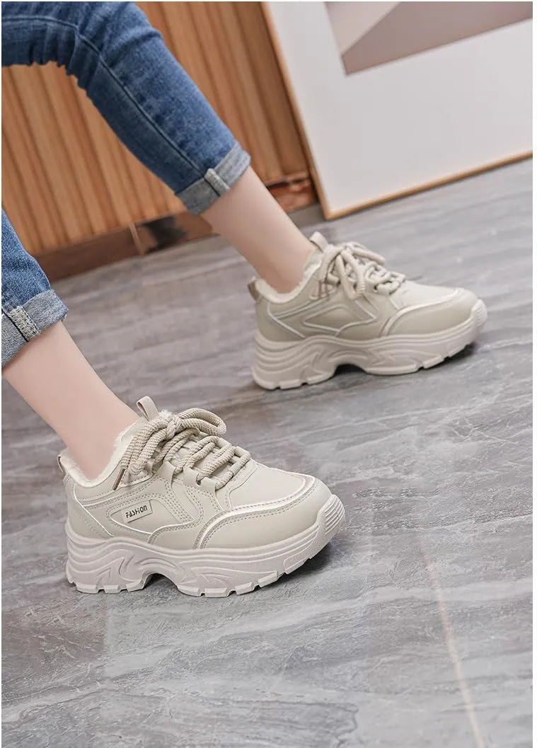 Fashion Women's Chunky Sneakers Lace-Up Platform Sneakers for Women Lightweight and Comfortable Walking Sneakers Casual Dad Shoes