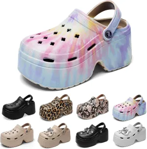 Fashion Women's Platform Clogs Anti Slip Slippers Beach Sandals Gardeners Clogs High Heeled Mule Slippers Gardening Shoes Sandals