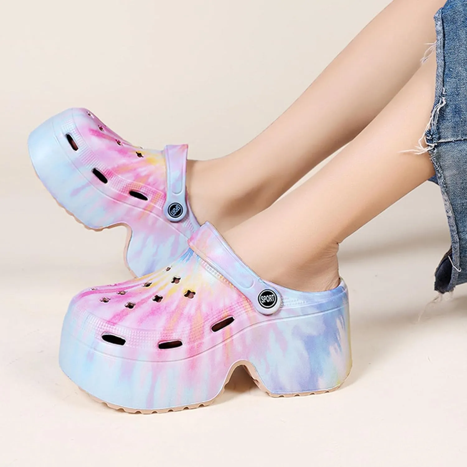 Fashion Women's Platform Clogs Anti Slip Slippers Beach Sandals Gardeners Clogs High Heeled Mule Slippers Gardening Shoes Sandals