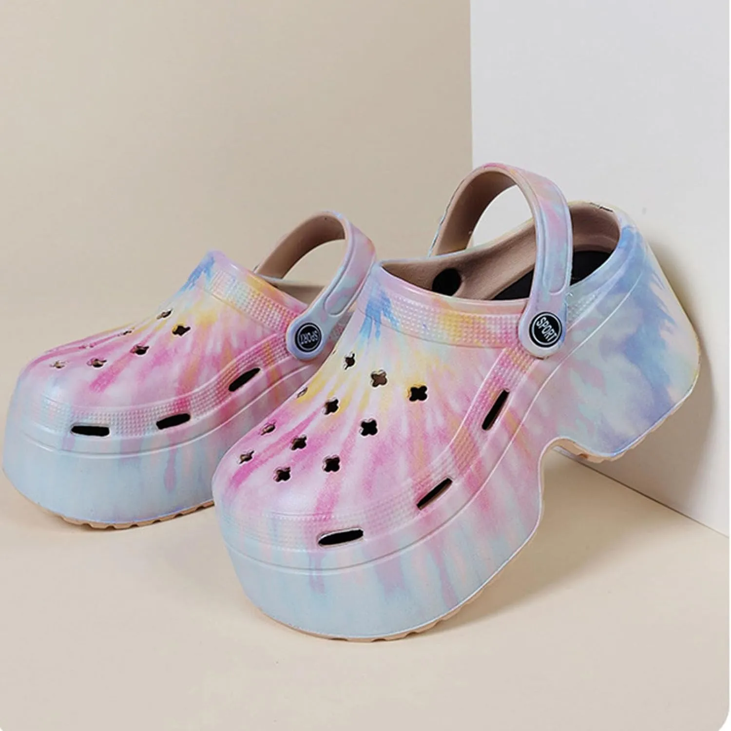 Fashion Women's Platform Clogs Anti Slip Slippers Beach Sandals Gardeners Clogs High Heeled Mule Slippers Gardening Shoes Sandals