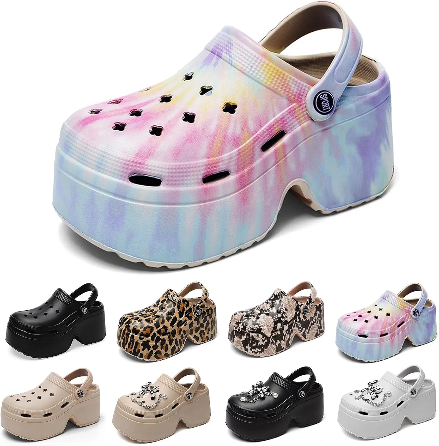 Fashion Women's Platform Clogs Anti Slip Slippers Beach Sandals Gardeners Clogs High Heeled Mule Slippers Gardening Shoes Sandals
