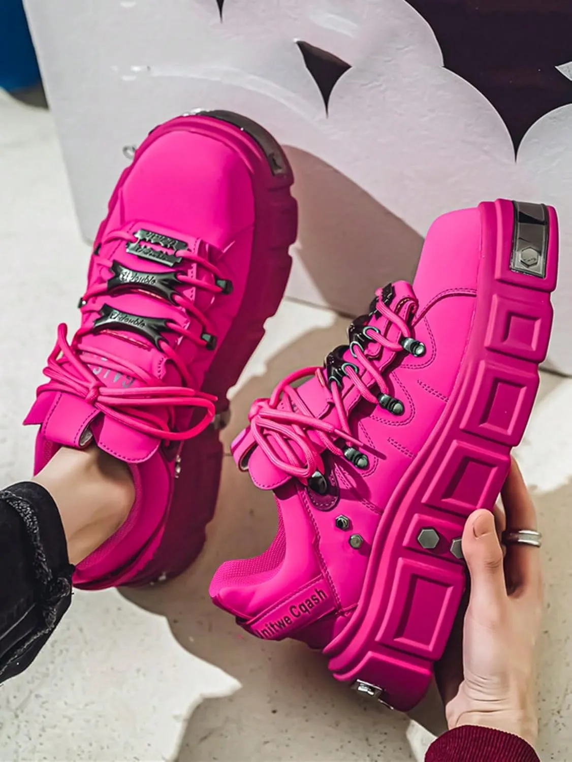 Faux Leather Y2K Punk Studded Platform Sneakers for Men and Women Thick Sole Casual Streetwear Shoes with 2.75 Inch Lift for Night Out Concert Fashion Looks