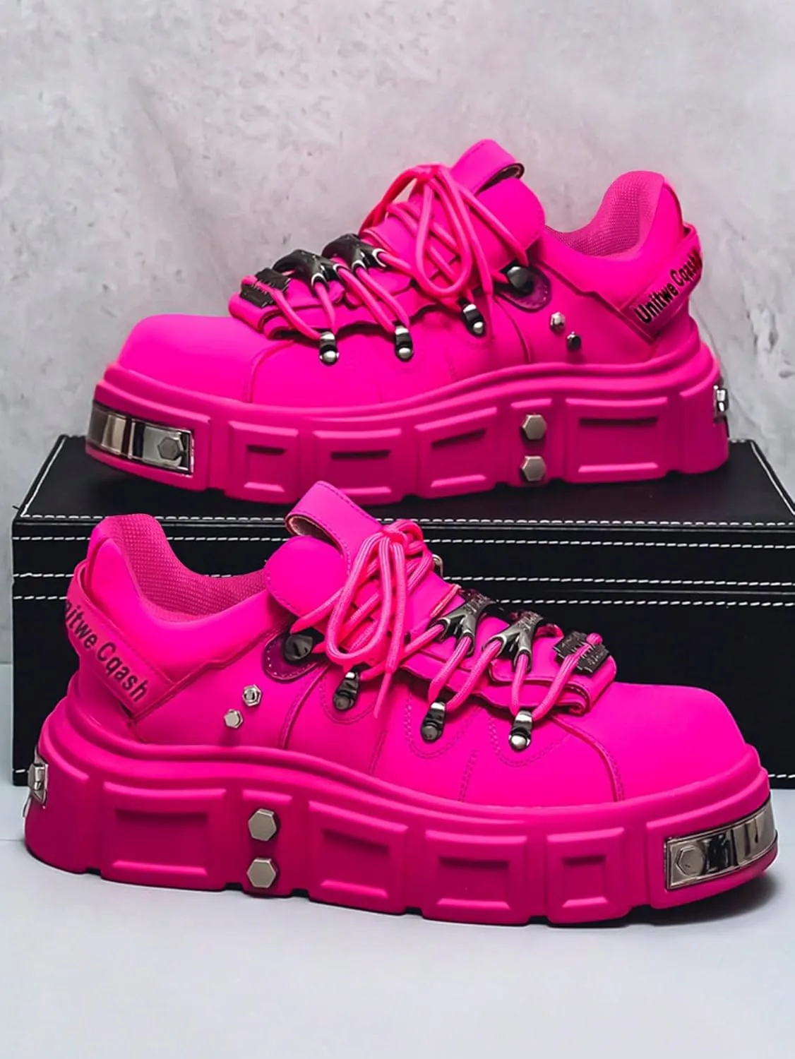 Faux Leather Y2K Punk Studded Platform Sneakers for Men and Women Thick Sole Casual Streetwear Shoes with 2.75 Inch Lift for Night Out Concert Fashion Looks